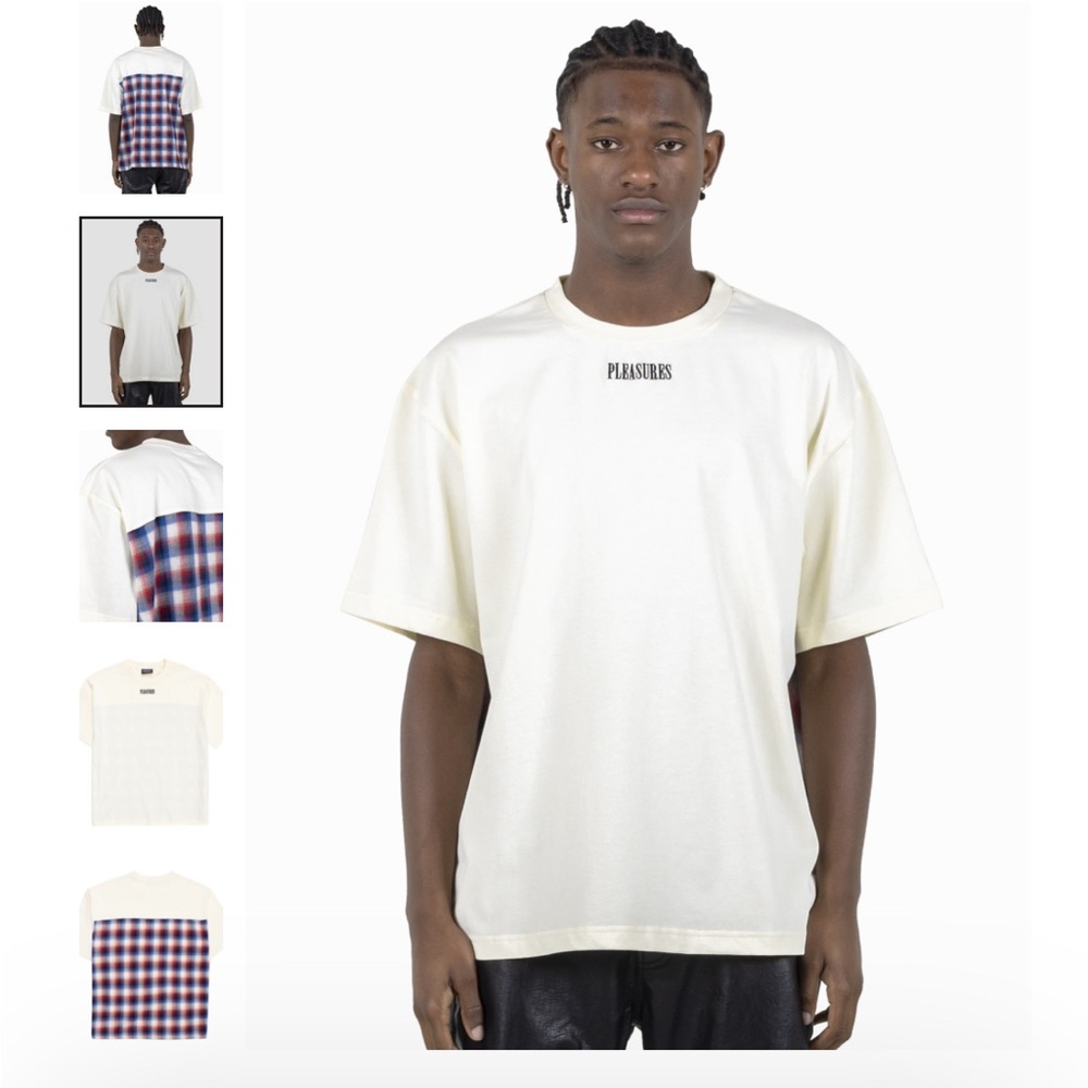 PLEASURES PLAID BACK TEE IN WHITE